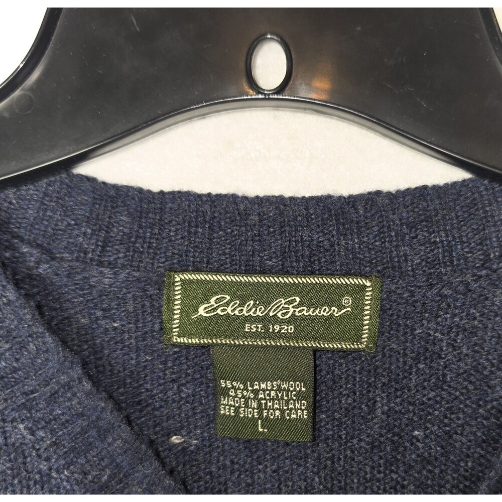 Eddie Bauer Mens Lambswool Blend Sweater Navy Blue Mens Large - Picture 2 of 3